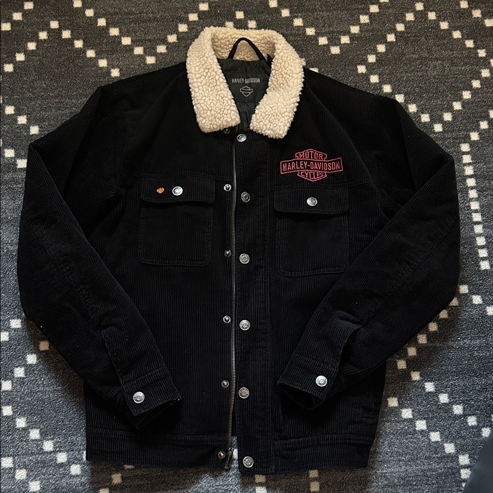 Harley-Davidson Black Jacket with Cream Sherpa Collar